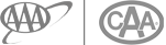 The image shows two circular logos side by side, one with "AAA" and an orbit symbol, the other with "CAA" inside a circle.